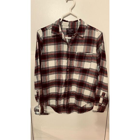 Abercrombie & Fitch Red White Black Plaid Button Down Flannel Shirt Top SZ S - Picture 6 of 10